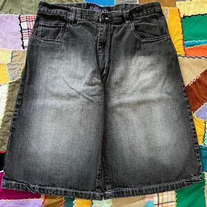 Y2K Evolution Acid Washed Purple Embroidered Black Jorts 38W